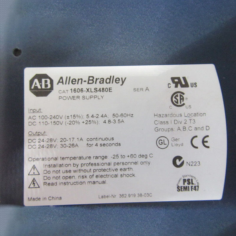 1606-XLS480E | Allen-Bradley Power Supply, 480 W, 24V DC, No Special Function, Performance Family, Global Input Voltage